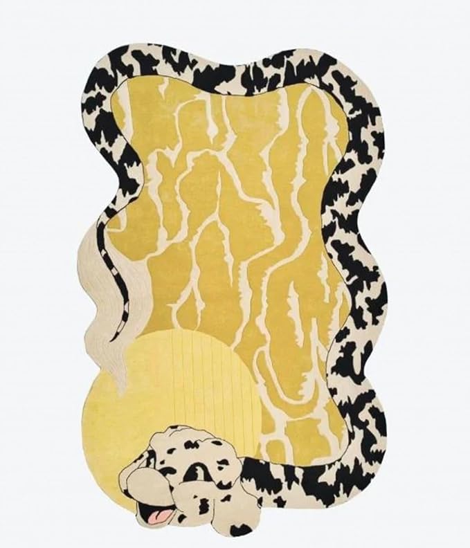 Bright Yellow Black and White Spots Snake Rug for Living Room Bedroom Guestroom Non Shedding Faux Wool Area Rug Fun Animal Shaped Rugs Vibrant Art Playroom Nursery Room Anti Slip Durable Carpet 8x10