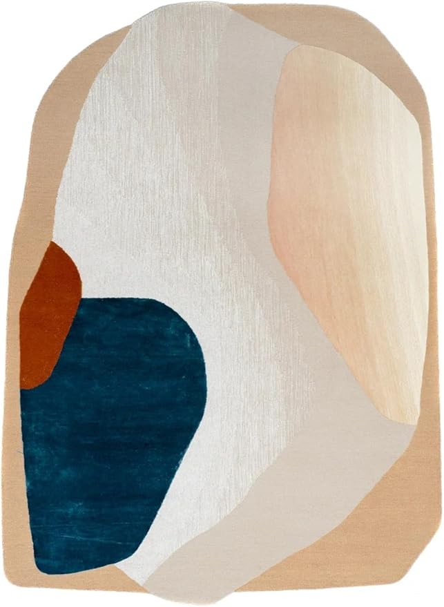 Minimalist Mid Century Modern Irregular Area Rug for Living Room Guestroom Bedroom Abstract Shaped Rug Low Pile Washable Carpet 10x16 Boho Art Meetingroom Home Office Foldable Rugs Cream Beige Brown