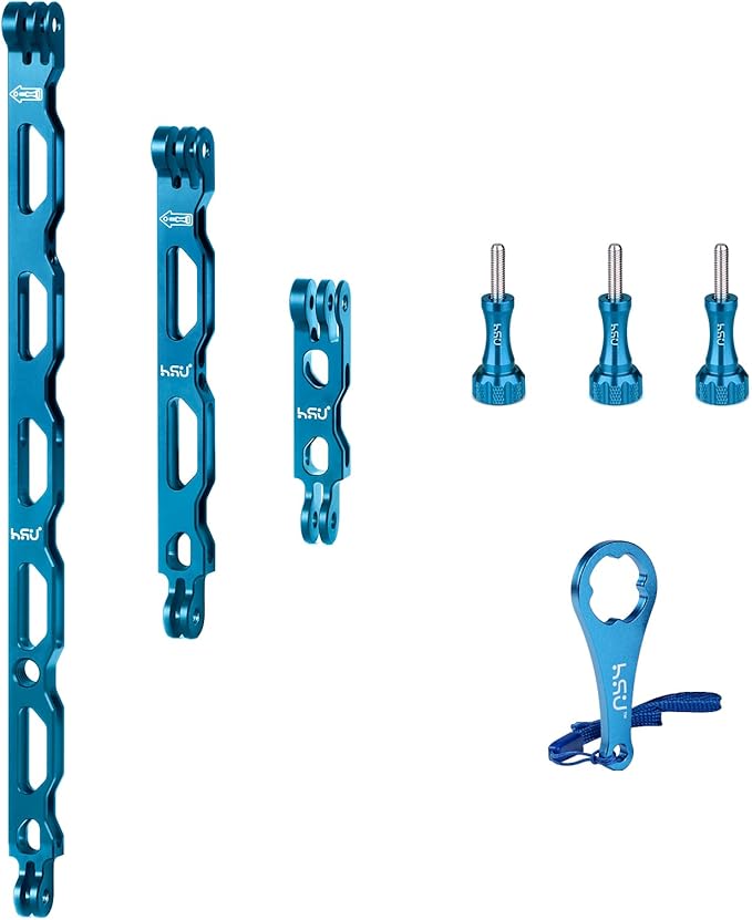 HSU (7 Pcs) All Aluminum Alloy Extension Arm Kit Metal Pole Mount Helmet Stick Extension Arm Mount for GoPro Hero 13/12/11/10/9/8/7/6/5 Black, DJI Osmo Action and More (11.8”/6.5”/3.3”) (Blue)