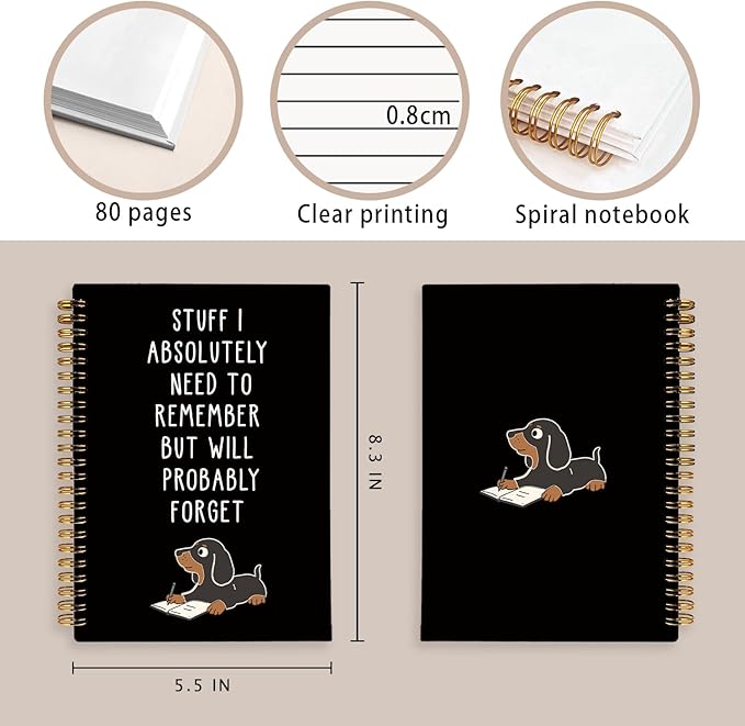 LIANGW Funny Dachshund Gifts for Women & Men, Dachshund Spiral Notebook Journal, Funny Weiner Dog Gifts, Sausage Doxie Dog Gift, 5.5x8.3 Inch