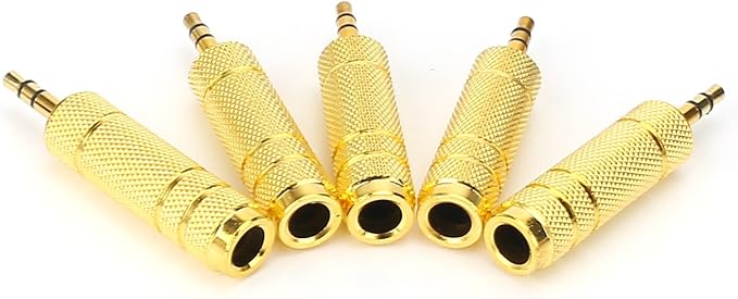 SiYear (5 Pack 3.5mm 1/8" Male Plug TRS to 6.35mm 1/4" Female Stereo Jack Adaptor-Gold Plated Converte,for Audio Earphone,Headphones ect