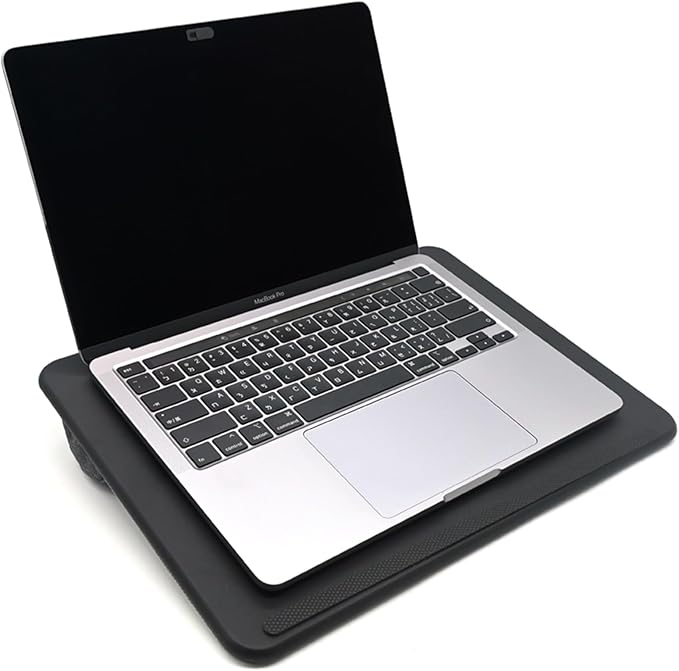 ergomi Lap Desk with Soft Cushion and Wrist Rest – Portable Laptop Desk for Bed, Couch & Home Office, PU Surface Tray with Handle for 15.6 inch Laptop (Medium, Black)