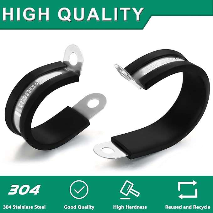 OURU 30pcs 5/16 Inch Stainless Steel Cable Clamps,Rubber Coated Cushioned Insulated Cable Clamp,Automotive Cable Wire Clamps,Pipe Clamps,Metal Clamp for Tube,Lines,Wire Cord Installation(Black,8mm)
