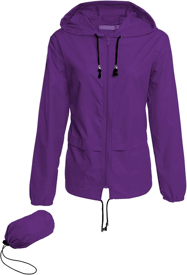 Avoogue Raincoat Women Lightweight Waterproof Rain Jackets Packable Outdoor Hooded Windbreaker