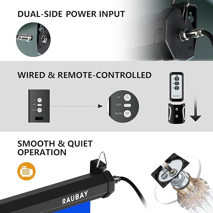 RAUBAY Motorized Pull Down Blue Screen - 78.7" x 86.6" Collapsible Wall-Mount Background for Professional Video Production, Chroma Key Backdrop for YouTube, TikTok, Streaming, Video Conferencing