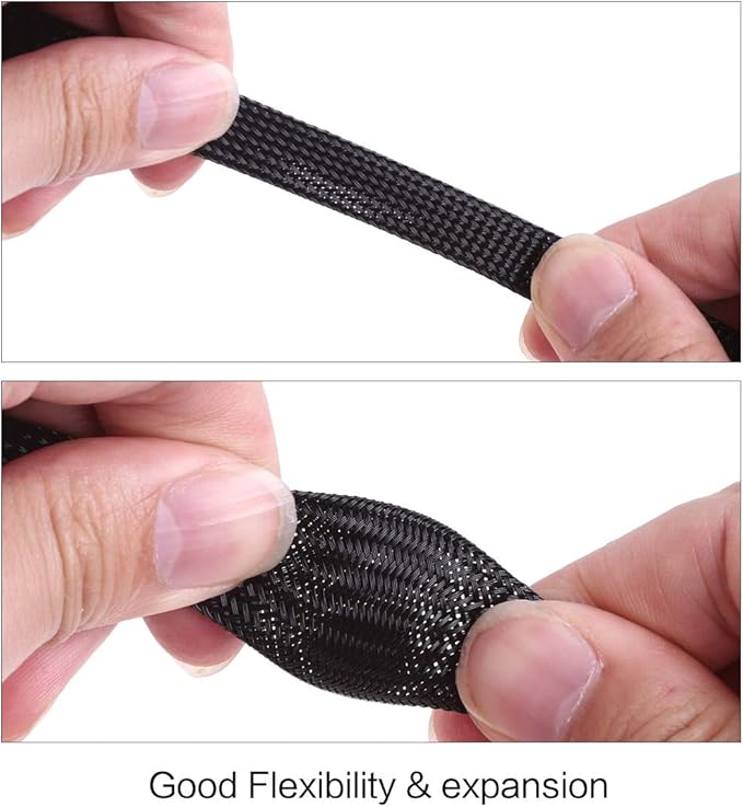 Keco 100ft – 3/4 inch PET Braided Expandable Cable Sleeve – Wire Sleeving for Audio Video and Other Home Device Cable Automotive Wire - Black