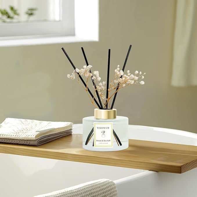 YISOWUH Reed Diffuser Set,5.07 fl oz (150 ml) - Ocean & Sea Salt Oil Diffusers with 8 Reed Sticks,Home Fragrance Reed Diffuser for Bathroom Shelf Decor