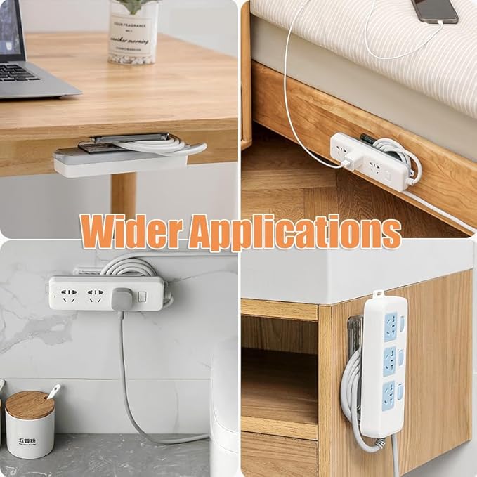 2 PCS Power Strip Holder Wall Mount, No-Drill Self Adhesive Socket Fixator & Cable Organizer, 2-in-1 Punch-Free Stand for Surge Protector, WiFi Router & Remote