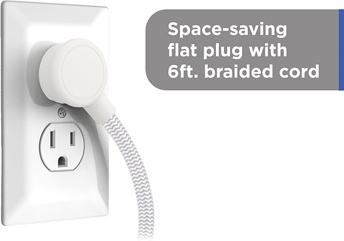 GE 12-Outlet Surge Protector with 6ft Braided Cord, Power Strip, Extension Cord, Flat Plug, 2 USB-A & 1 USB-C Port, 2100 Joules, for Home School & Office, Charging Station, White, 84214