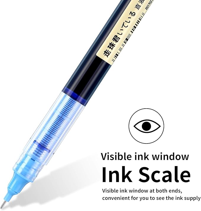 Frienda 12 Pieces Rolling Ball Pens 0.5 mm Japanese Quick Drying Fine Point Pens Liquid Ink Smooth Writing for Office Student Back to School Supplies(Black and Blue)