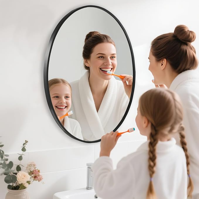 Oval Wall Mirror, 22"x30" Black Oval Vanity Mirror, Bathroom Mirror of Metal Frame, Home Decorative Wall Mounted Mirror for Bathroom, Living Room, Entryway, Vanity