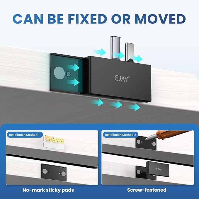EJAY 5-in-1 Magnetic USB 3.0 Hub with SD/TF Card Reader, 2 USB-A + 1 USB-C Ports, Includes Sliding Rail, Screws & Sticky Pads for MacBook Laptop PC