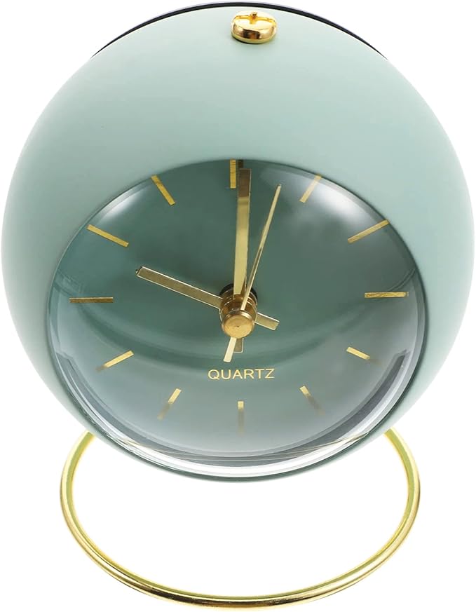 SHISEDECO Small Tableclocks Classic Non-Ticking Tabletop Alarm Clock with Night Light, Battery Operated Deskclock with HD Glass for Living Room Bedroom Bedside Indoor Decor (RN- Green)