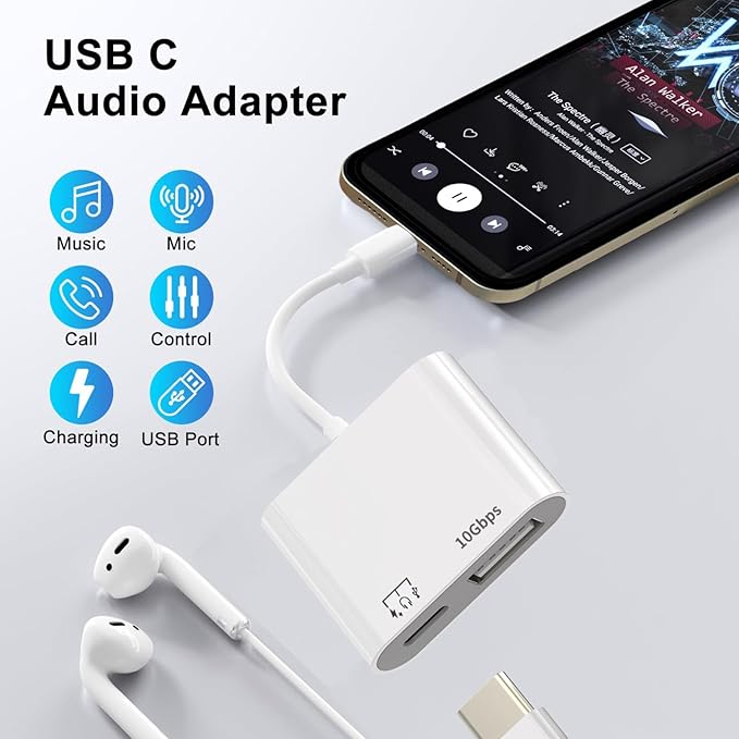 [Apple MFi Certified] USB-C to USB Adapter for iPhone 17/16/15, 10Gbps USB-C Male to USB 3.2 Female OTG, 3 in 1 Audio Cable 60W PD Charging Port and Data Transfer, Compatible with MacBook Pro Air