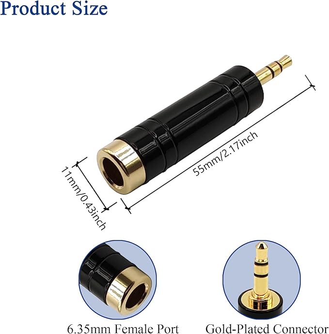 Voluty Tek 6.35MM Female to 3.5MM Male Headphone Adapter 1/4 to 1/8 Audio Stereo Adapter for Headphone 2PCS