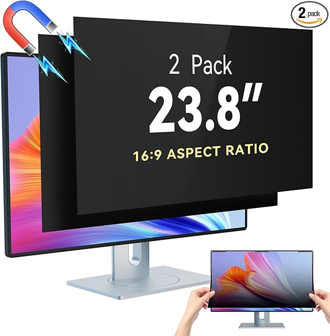 [2-Pack] Magnetic 23.8 Inch Computer Privacy Screen Protector for 16:9 Monitor, Removable 23.8in Private Filter for Anti Glare Block Blue Light, Screen Cover Shield Office Shade for Desktop TV Monitor