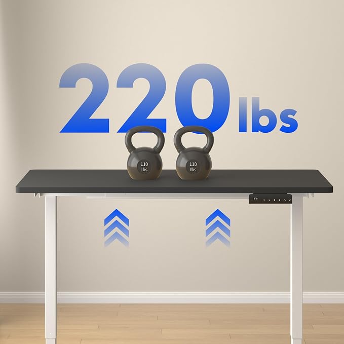 FLEXISPOT E3 Dual Motor Electric Standing Desk 48 x 24 Sit Stand Up Desk, Holds 220 lbs, Adjustable Height w/ Memory Presets, One-Piece Black Desktop & White Frame, Ships in 2 Boxes