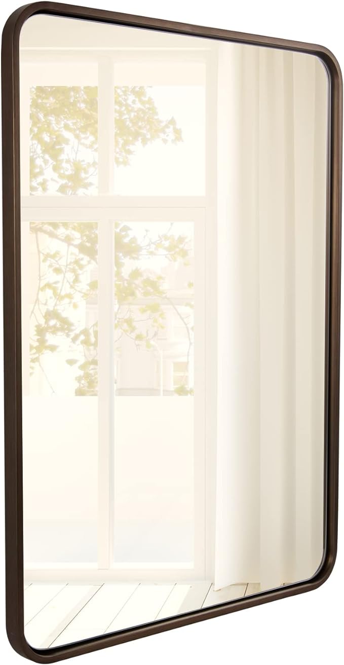 ANDY STAR Bronze Bathroom Mirror, 24X36 Bronze Vanity Mirror for Wall, Rounded Rectangle Mirror Tube Metal Frame Hang Vertically or Horizontally