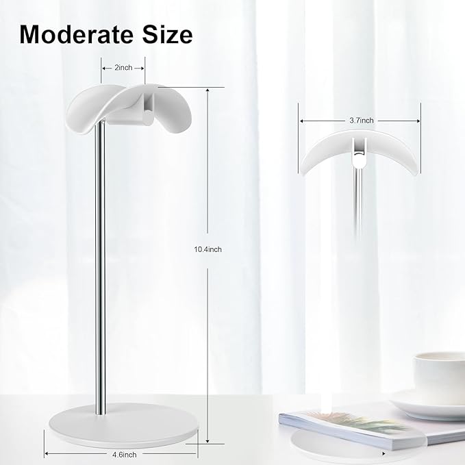 SHUOSUO Headphone Stand, Headset Holder with Solid Base for Desk, Compatible with AirPods Max, Beats, Bose, B&O, Sony, Sennheiser, Gaming, etc (White)