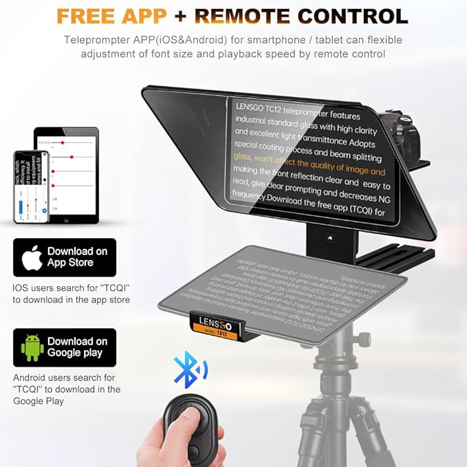 LENSGO 12.9'' Aluminum Teleprompter for iPad Tablet DSLR Cameras with Remote Control, App Compatible with iOS/Android,Professional Prompter for News/Broadcasting,Online Teaching,Live Streaming(TC12)