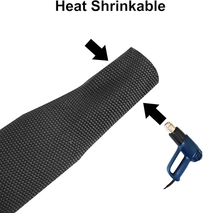 MECCANIXITY Braided Cable Sleeves Heat Shrinkable Fabric Sleeving, 1 3/8" 26ft Black 2:1 Ratio Heat Shrinkable Cord Protector for Harness Cable, Network Cable Protection, Cable Management