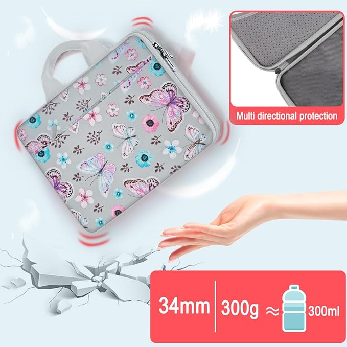 Hseok Laptop Case 13.3-14 inch Briefcase Handbag, Water-Resistant and Shockproof Computer Sleeve Compatible with MacBook Pro 14", Mac Air/Pro 13.3" and 13"-14" Notebooks Chromebooks,Butterfly