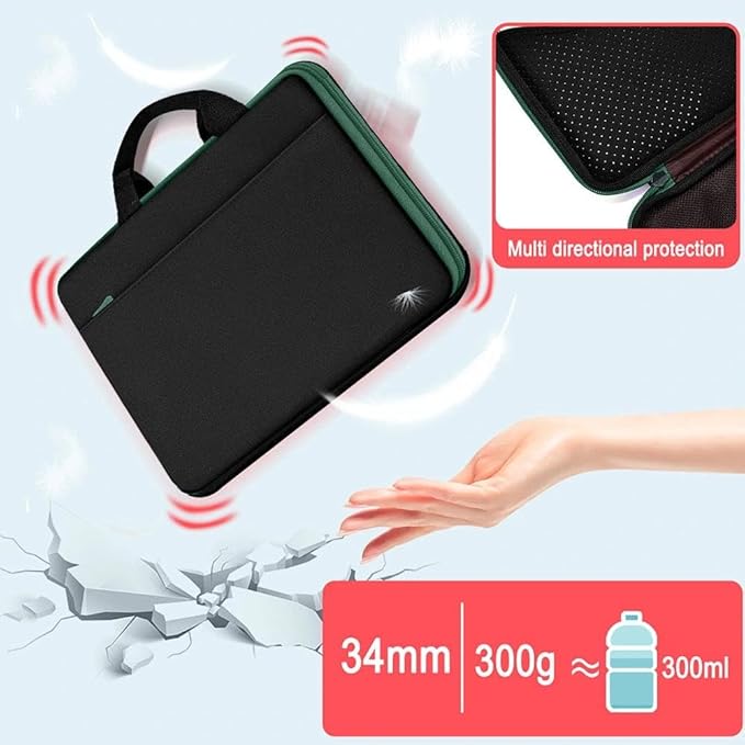 Hseok Laptop Case 13.3-14 inch Briefcase Handbag, Water-Resistant and Shockproof Computer Sleeve Compatible with MacBook Pro 14", Mac Air/Pro 13.3" and 13"-14" Notebooks Chromebooks,Black-Green