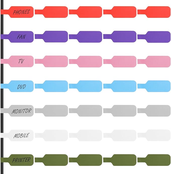 35 PCS Cable Cord Labels Large Size, Cord Labels Reusable Cable Label Tags Writable Wire Tags Label Multicolored Handwriting Cables Tag for Organizing Wires and Identification Electronics Computers