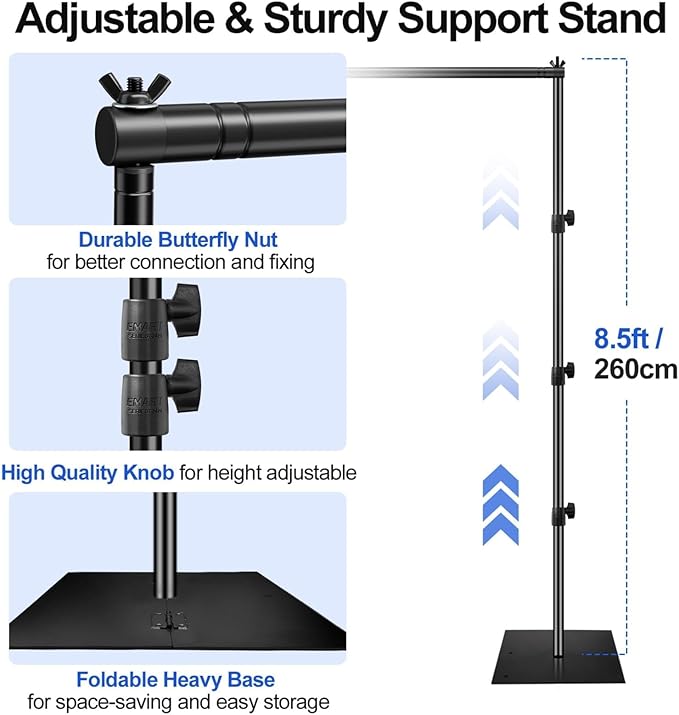 EMART Backdrop Stand, 10x10ft Width Adjustable Photography Background Support Poles with Heavy Duty Flat Base, Photo Metal Steel Pipe and Drape Frame Kit for Parties Birthday Wedding - Black