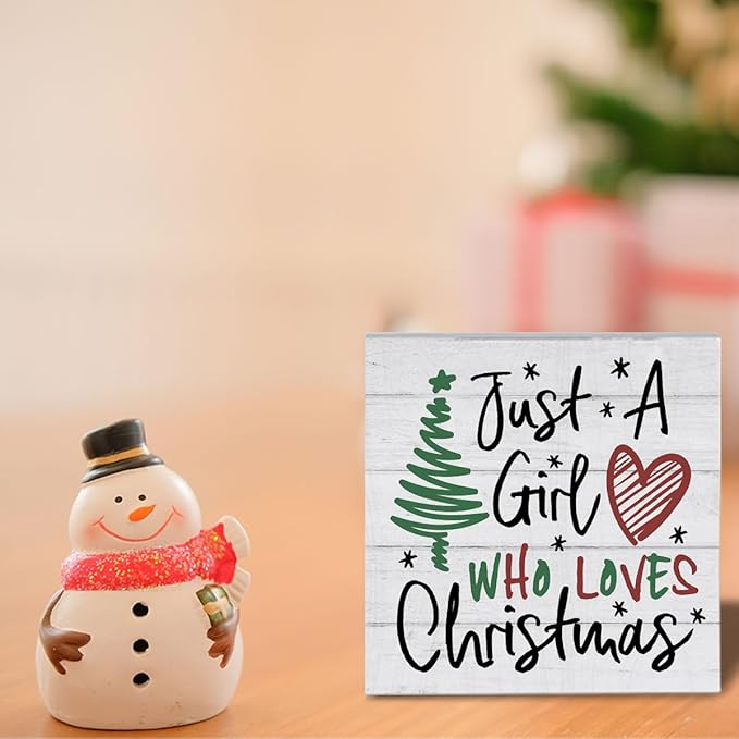 Christmas Decor for Home Just a Girl Who Love Christmas Decor for home Office Merry Xmas Decorations Table 5 x 5 Inches