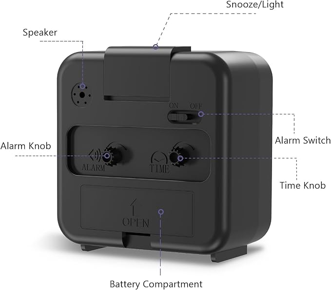 OQIMAX Analog Alarm Clocks, Non Ticking Table Clock with Luminous Hand & Large Display, Battery Powered Silent Bedside Alarm Clock with Snooze & Night Light Function, for Bedroom, Office
