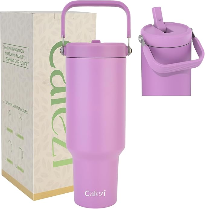 40 oz Insulated Tumbler with Top Handle and Flip Straw, Vacuum Insulated Stainless Steel Cup with Leak-Proof Lid, Sweat-Free, Fits Cup Holder, Keeps Ice Cold up to 30 Hours