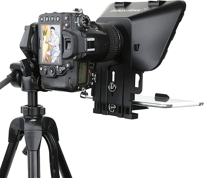 Desview T3 Teleprompter Teleprompter with Remote Control Work with iPad/Tablet/Smartphone up to 10 inch High Display Mirror Support Wide Angle Lens Great Partner for Live Streaming