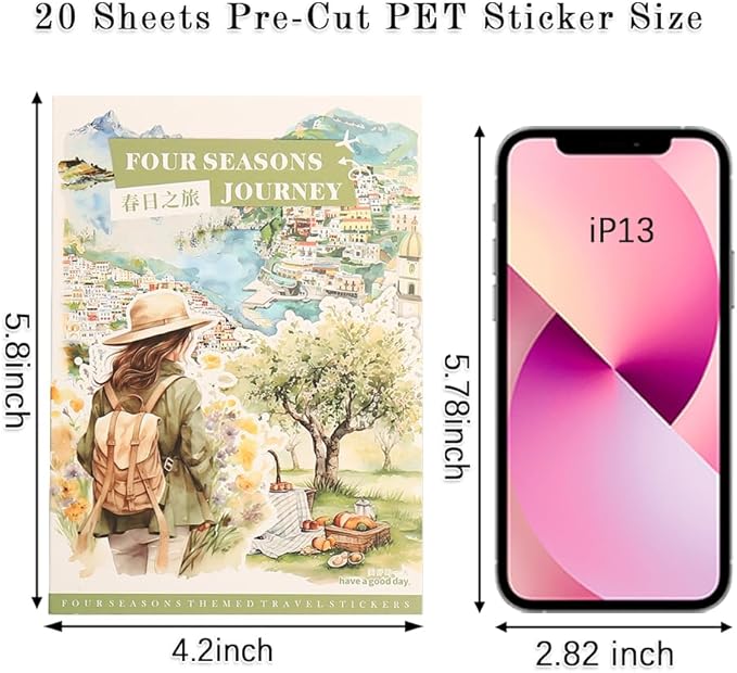 Dwpetzo Spring Landscape Pre-Cut Journal Sticker Book for Junk Journaling, Transparent PET Stickers for Scrapbook Supplies, Scrapbooking, Collage, Planners, Bujo, 20 Sheets