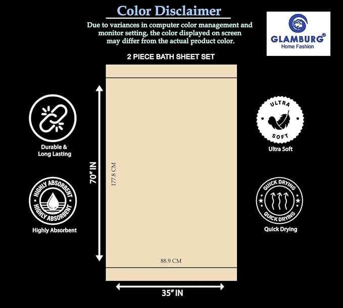 GLAMBURG Premium Cotton Oversized 2 Pack Bath Sheet 35x70-100% Pure Cotton - Ideal for Everyday use - Ultra Soft & Highly Absorbent - Machine Washable - Purple