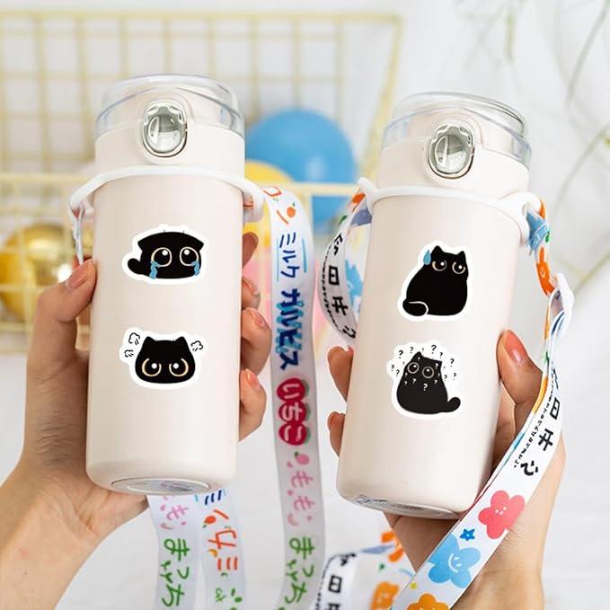 500 Pcs Black Cat Stickers Roll, 10 Styles Cute Cartoon Kitten Sticker, Waterproof Vinyl Cat Party Favors for Journals, Laptops, Scrapbooking Bulk Stickers for School & Birthday Goodie Bags