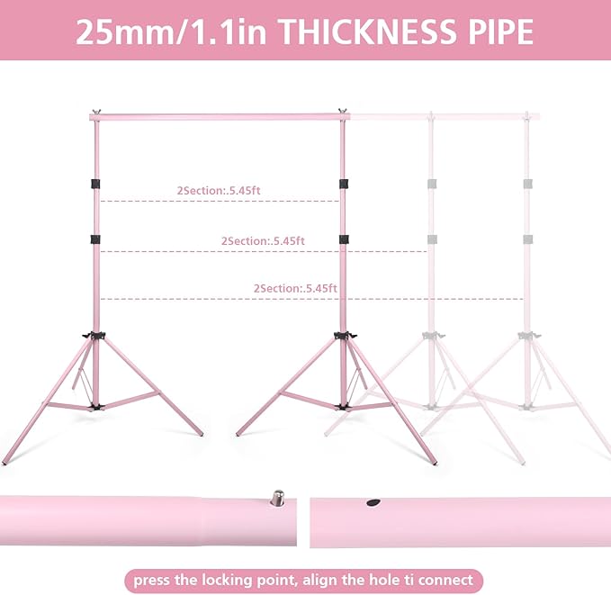 Backdrop Stand 10x7ft(WxH) Photo Studio Adjustable Background Stand Support kit with 2 Crossbars, 6 Clamps, 2 Sandbags and Carry Bag for Parties, Events Decoration, Wedding, Photography (Pink)