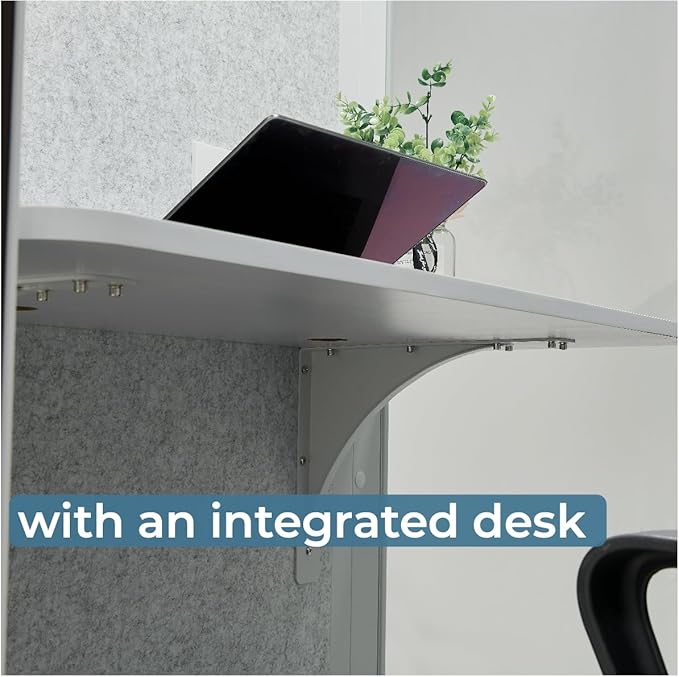 Solo Office Pod, Sound Pod, Mobile Office Pod Booth, SoundProof Booth for Home, Privacy pod, Mobile Roller with Desk, LED Light, Centrifugal Fans and AC USB Ports - White
