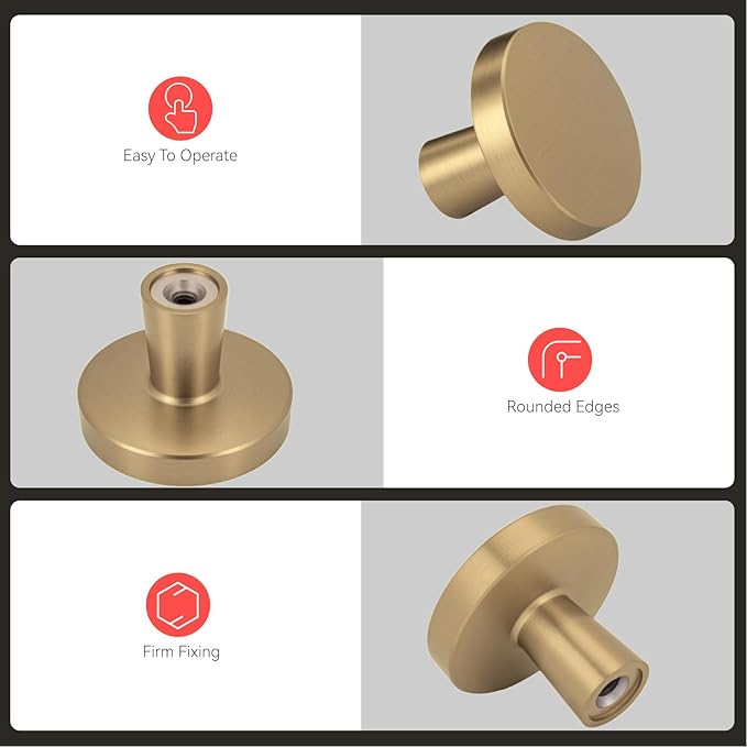 homdiy 10 Pack Champagne Bronze Cabinet Knobs Round Kitchen Handles Zinc Alloy Metal Hardware for Dresser Drawer Desk Cupboard