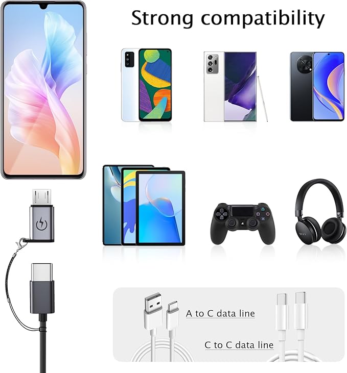 USB C to Micro USB Adapter, Supports 18W Fast Charging, Used for USB C Female to Micro Male Adapter (2 Sets), Cannot be Used for Earphone Audio Playback