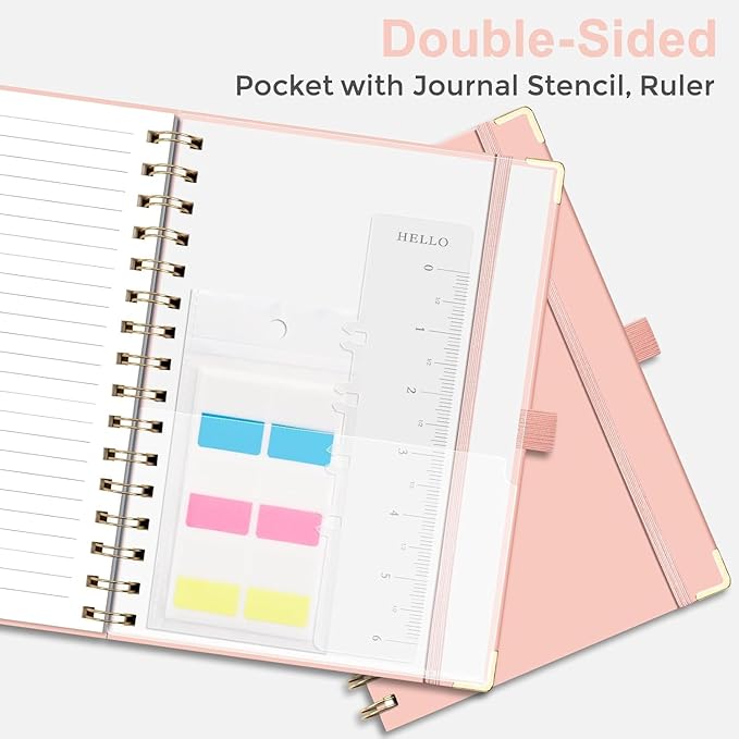 EMSHOI Meeting Notebook for Work - A5 Half Meeting Half Note Planner, 140 Pages, 100GSM Thick Paper, Hardcover, Project Organizer for Women Men Office, Business, Note Taking, 6"x8.3" - Pink