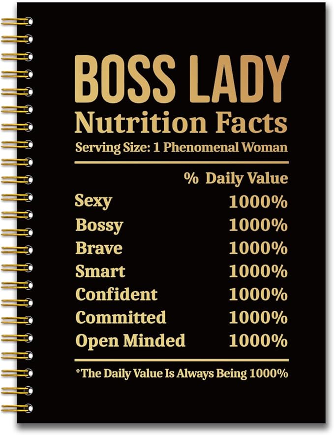 YAZMEEN Boss Lady Black Gold Spiral Notebook（160 Pages） Boss Lady Nutrition Facts Blank Hardcover Notebook Funny Thank You Gift for Girl Boss Retirement Leaving Gift for Women Boss Leader Colleague