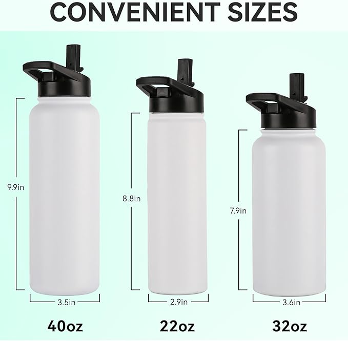 DOMICARE 32 oz Insulated Water Bottle, Vacuum Insulated Stainless Steel Sports Water Bottle with Straw Lid & Spout Lid, Leakproof, Reusable - Travel, Camping, Bike, White