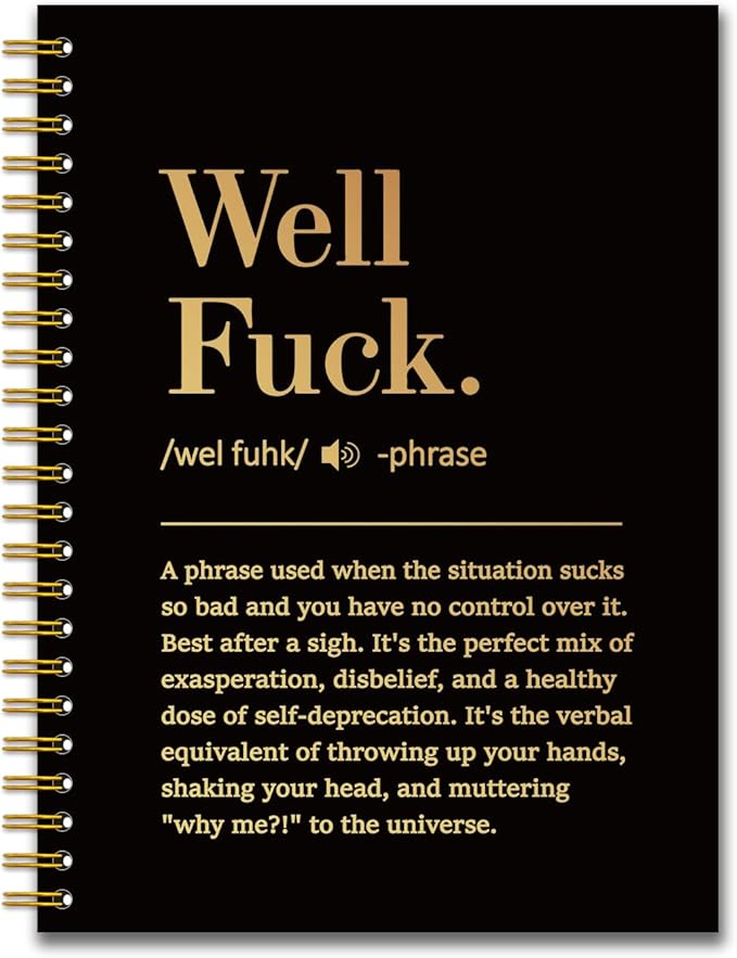 YAZMEEN Well Fxxk Black Gold Spiral Notebook（160 Pages） Well Fxxk Definition Blank Hardcover Notebook Office Gag Gift Journal Funny Sarcastic Saying Gift for Employee Coworker Boss Leader Office Work