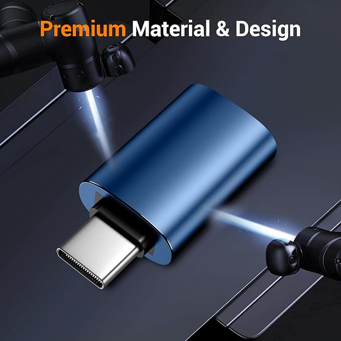 Temdan USB to USB C Adapter,Car Charger OTG Converter Compatible with MacBook Pro Air 2024,Samsung Notebook and More Type C,for iPhone 17 16 15 Air Plus Pro Max,OTG Adapters-Blue