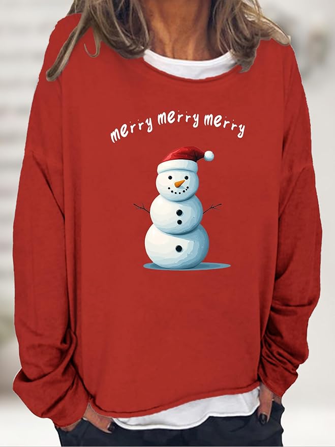LOAIHA Christmas Shirts for Women Crewneck Snowman Snowflake Santa Graphic Shirts Christmas Tree Long Sleeve Xmas Hoodie