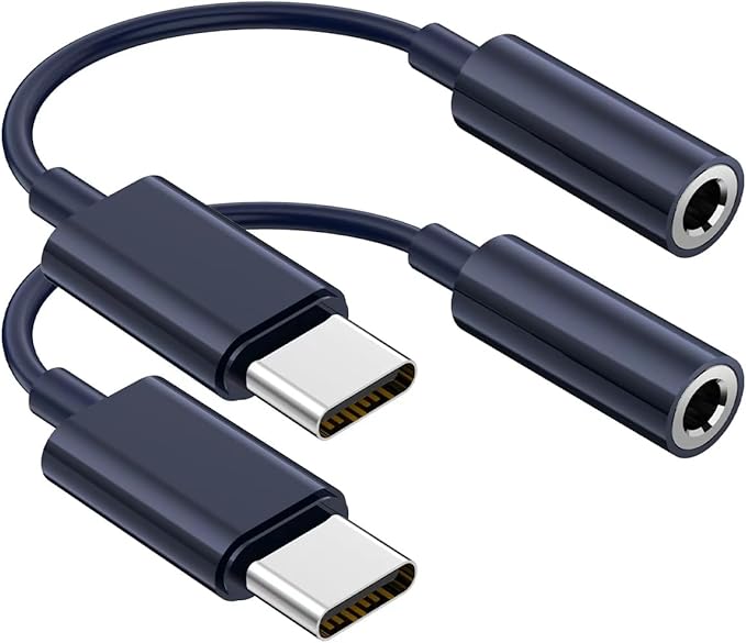 USB C to 3.5mm Audio Headphone Jack Adapter (2Pack), Aux to USB C Dongle Cord Cable Compatible with iPhone 17/16/15, iPad Pro, Samsung Galaxy S25 S24 S23 Ultra/Google Pixel - Blue