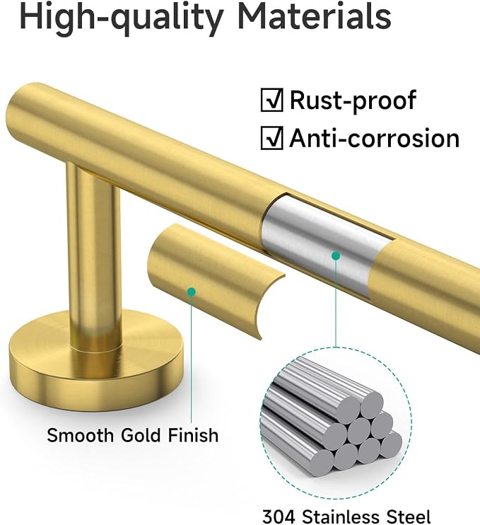 USHOWER Light Gold Hand Towel Bar, 9-Inch Towel Racks for Bathroom Wall-Mounted, SUS304 Stainless Steel Towel Rod (Total Length 11-Inch)