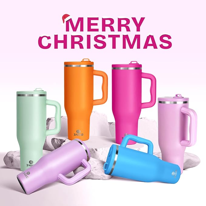 34HD 40 oz Stainless Steel Tumbler - Leakproof Insulated Water Bottle with Handle, Magnetic Lid and Flexible Straw - Iced for 48 Hours – Perfect for Men, Women, Birthday Gift, Pink - Hot Pink