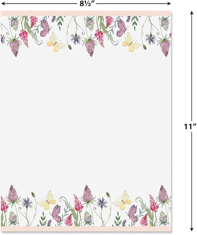 Current Singing Butterfly Floral Letter Paper - Spring Stationery Papers With Decorative Butterfly Border, Printable Holiday, Wedding & Bridal Shower, & Invitation Sheets, Set of 25, 8 1/2" x 11"